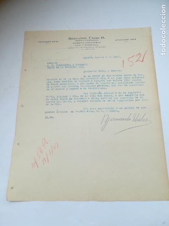 Lettere commerciali: CARTA COMERCIAL. BERNARDO URIBE O. AGENTE Y COMISIONISTA. BOGOT&Aacute;, COLOMBIA. 1927