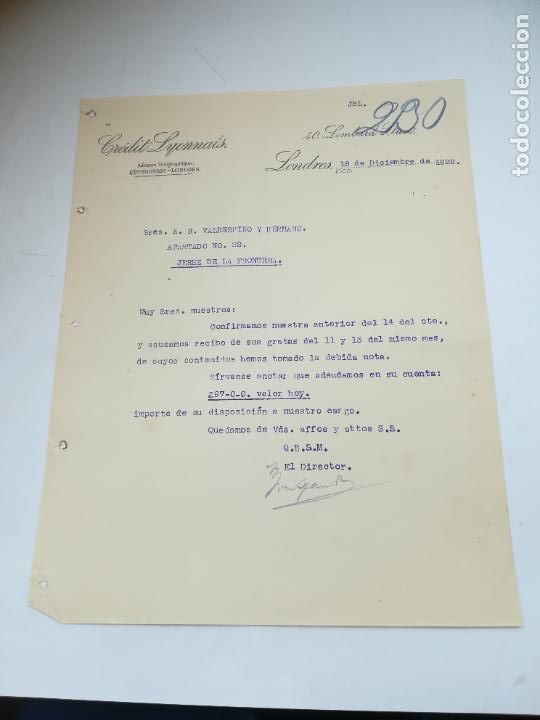 Lettere commerciali: CARTA COMERCIAL. CREDIT LYONNAIS. LONDRES 1922.