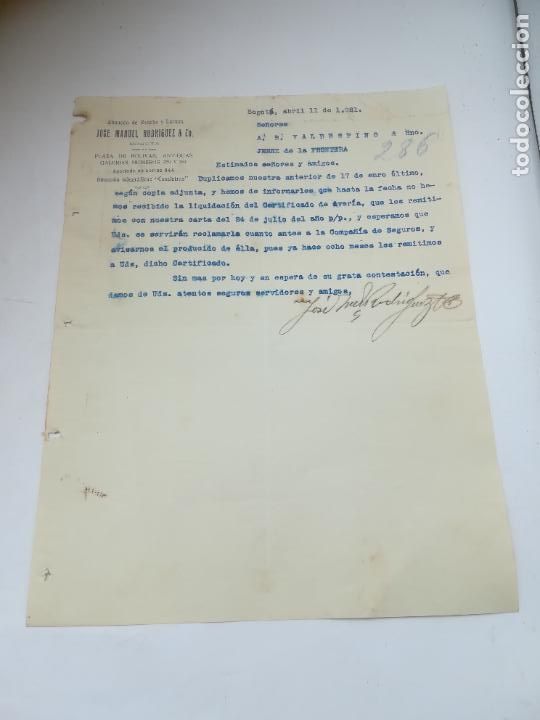 Lettere commerciali: CARTA COMERCIAL. JOSE MANUEL RODRIGUEZ & CO. RANVHO Y LICORES. BOGOTA, COLOMBIA. 1921