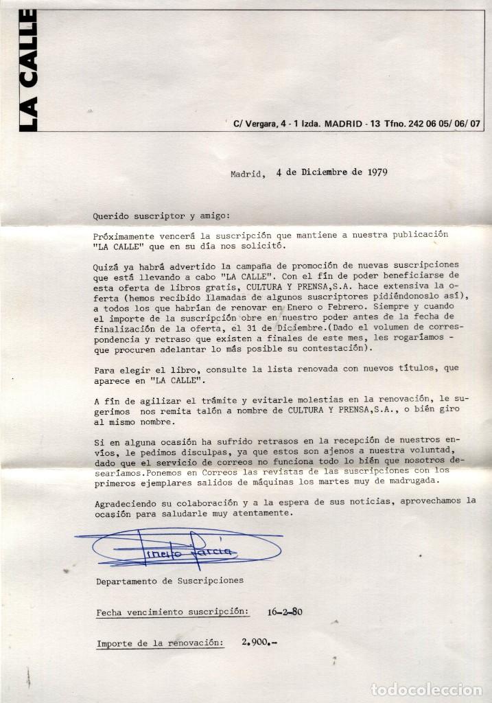 Commercial Letters: Carta Suscripci&oacute;n Revista La Calle (Madrid) 1979