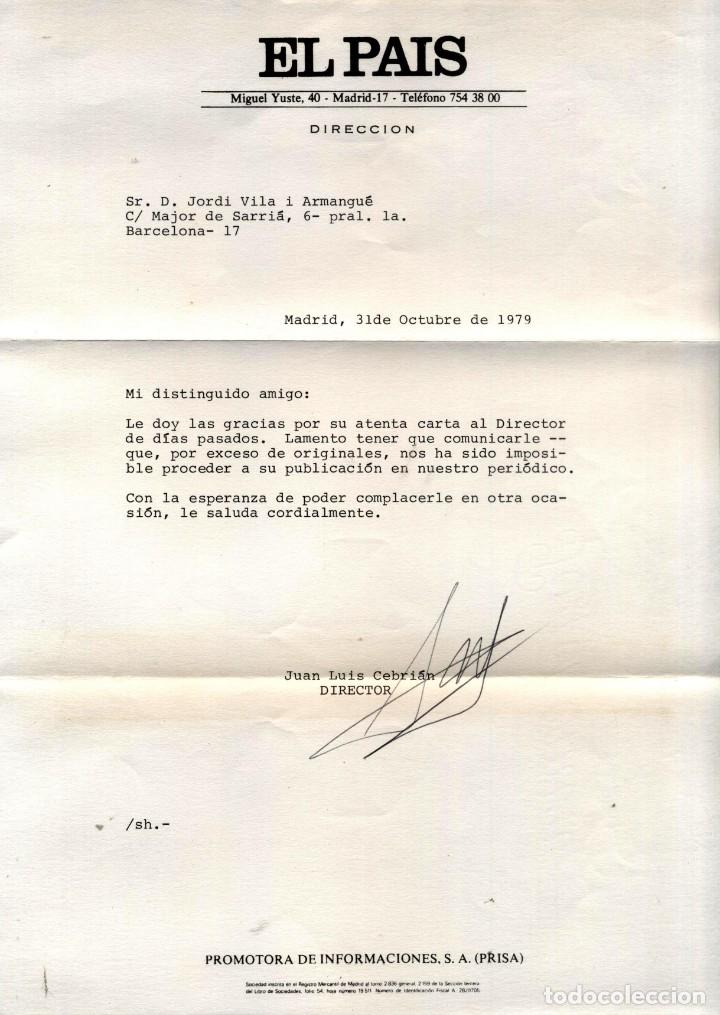Commercial Letters: Carta Diario El Pa&iacute;s (Madrid) Firma Juan Luis Cebri&aacute;n 1979