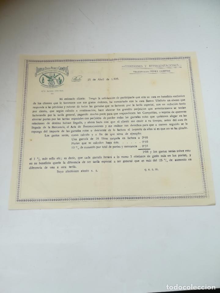 Lettres commerciales: CARTA COMERCIAL CON LISTA DE PRECIOS. JUAN DE DIOS PEREZ CAMPOS. RUTE, CORDOBA. 1926. VER