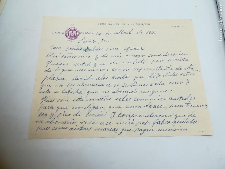 Lettres commerciales: CARTA COMERCIAL. CASINO DE DAROCA. ZARAGOZA. 1936. MANUSCRITA. VER