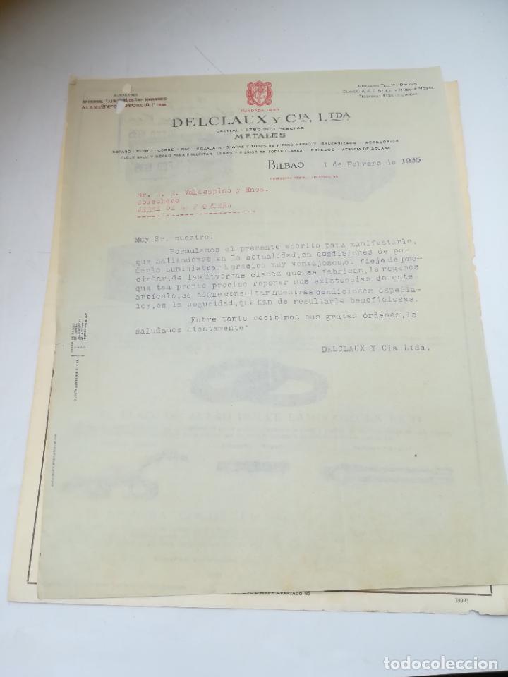 Lettres commerciales: CARTA COMERCIAL Y PUBLICIDAD DE DELCLAUX Y CIA. METALES. 1935. BILBAO. VER DORSO