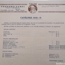 Cartas comerciales: BARCELONA. TEODORO CAMPI. PILAS Y LINTERNAS SKLAR. CATÁLOGO 1930-1931. Lote 304854793