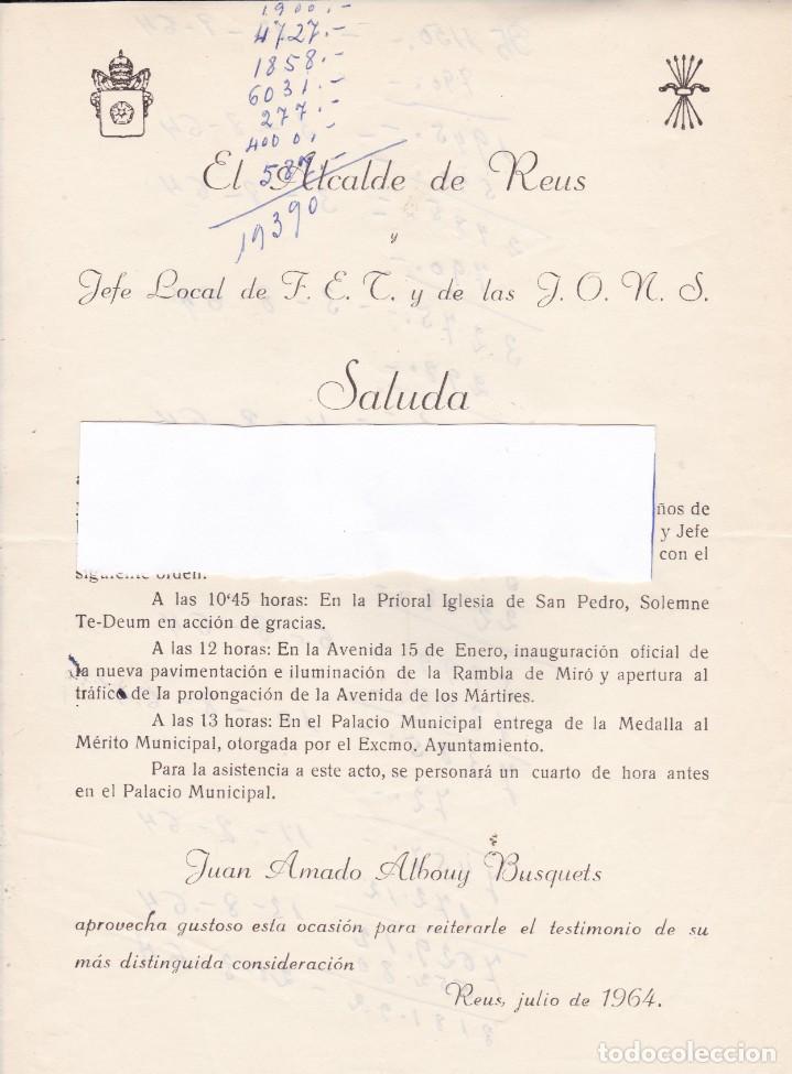 Cartas comerciales: carta alcalde de Reus 1964 - Foto 1