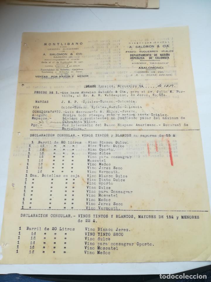 Lettres commerciales: CARTA COMERCIAL. MONTLIBANO Y SUS GRANDES ALMACENES. A.SALOMON & CIA. IPIALES, 1927. COLOMBIA