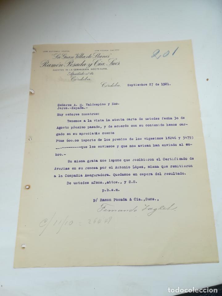 Lettres commerciales: CARTA COMERCIAL. LA GRAN VILLA DE LLANES. RAMON POSADA Y CIA. CORDOBA, ARGENTINA. 1921