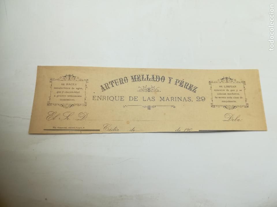 Lettres commerciales: MEMBRETE. ARTURO MELLADO Y PEREZ. CADIZ. A&Ntilde;O 1900