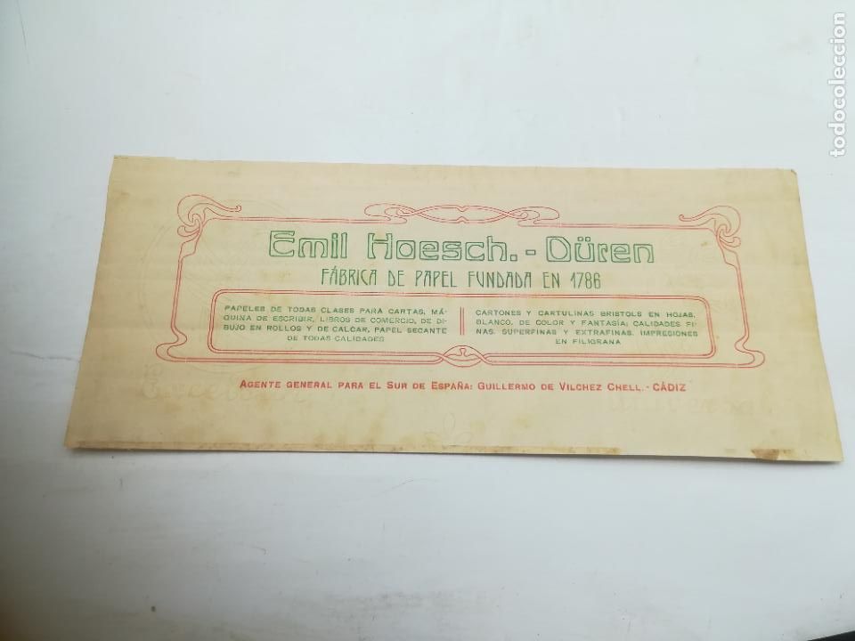 Lettres commerciales: MEMBRETE. EMIL HOESCH-DUREN. PAPELES DE TODAS CLASES. CADIZ.
