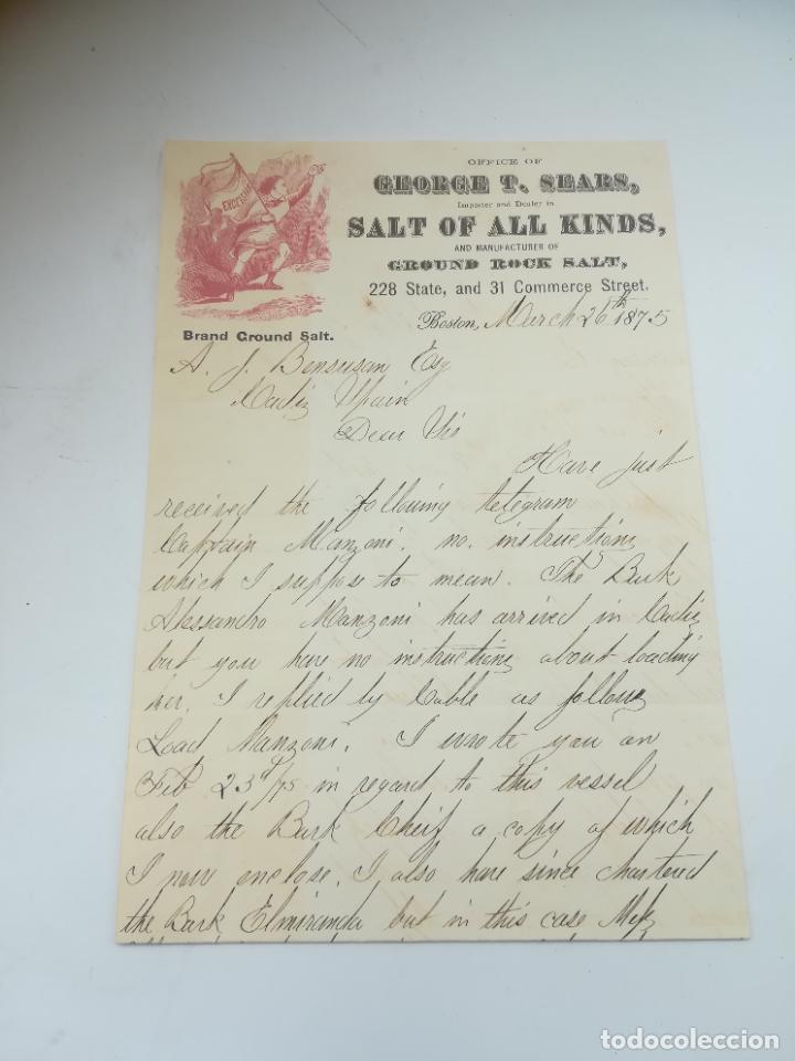 Lettres commerciales: CARTA COMERCIAL. GEORGE T.SEARS. SALT OF ALL KINDS. 1875. BOSTON.