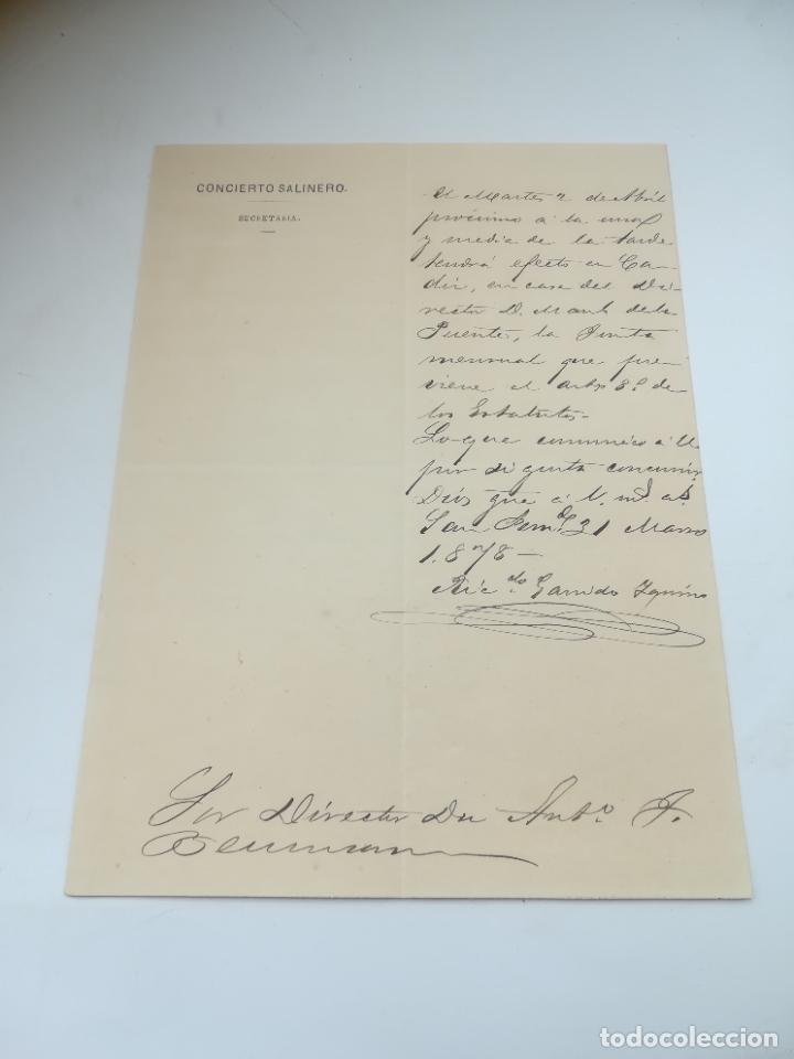 Lettres commerciales: CARTA COMERCIAL. CONCIERTO SALINERO. SECRETARIA. INFORMACI&Oacute;N DE PR&Oacute;XIMA JUNTA MENSUAL