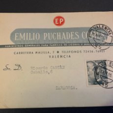 Cartas comerciales: EMILIO PUCHADES. SUMINISTROS PARA FÁBRICAS DE LICORES ( VALENCIA ). 1955. CARTA COMERCIAL. Lote 310718673