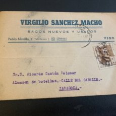 Cartas comerciales: TARJETA POSTAL COMERCIAL. VIRGILIO SÁNCHEZ MACHO. SACOS NUEVOS Y USADOS. VIGO 1955. Lote 311096343