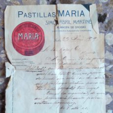 Cartas comerciales: CARTA MANUSCRITA MENBRETE PASTILLAS BALSAMICAS MARIA. HUELVA, 1919. Lote 311568328