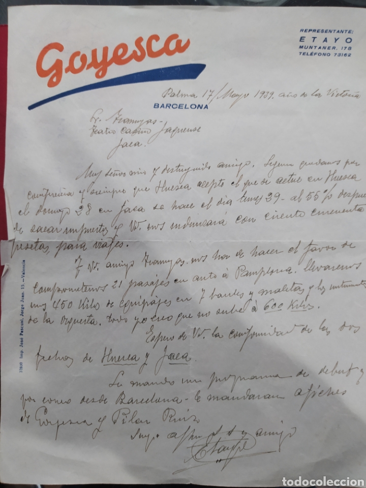 Cartas comerciales: Barcelona goyesca teatro - Foto 1