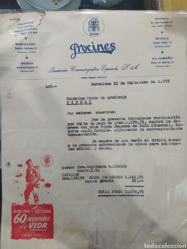 Cartas comerciales: Carta comercial la pel&iacute;cula sesenta segundos de vida del a&ntilde;o 1955