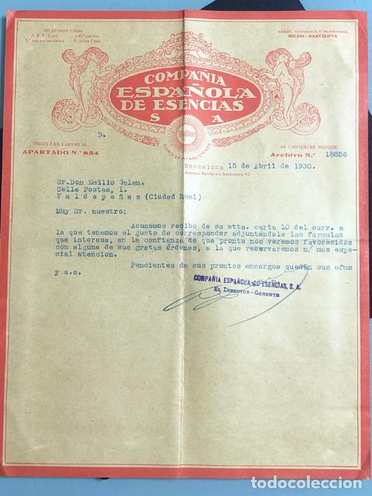 Gesch&auml;ftsbriefe: Antigua Carta comercial Compa&ntilde;&iacute;a espa&ntilde;ola de Esencias. Barcelona 1930