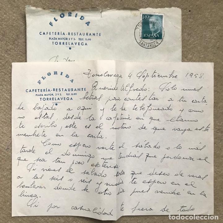 Gesch&auml;ftsbriefe: Carta y sobre con membrete de Cafeter&iacute;a - Restaurante Florida - Torrelavega (Cantabria) - A&ntilde;o 1958
