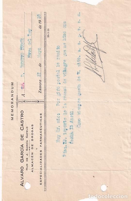 Gesch&auml;ftsbriefe: Factura. Zamora. Alvaro Garcia de Castro. Almancen de Drogas. 1928. Farmacia.