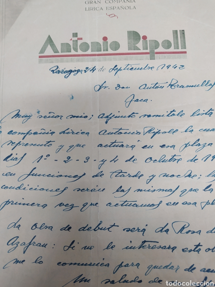 Commercial Letters: Antonio Ripoll el Gran Compa&ntilde;&iacute;a L&iacute;rica espa&ntilde;ola 1942 Zaragoza