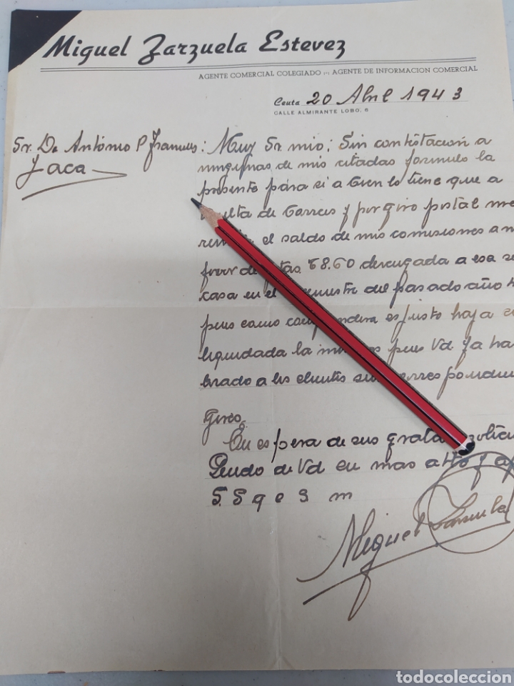 Commercial Letters: Ceuta Miguel garcela Est&eacute;vez 1943 agente comercial colegiado