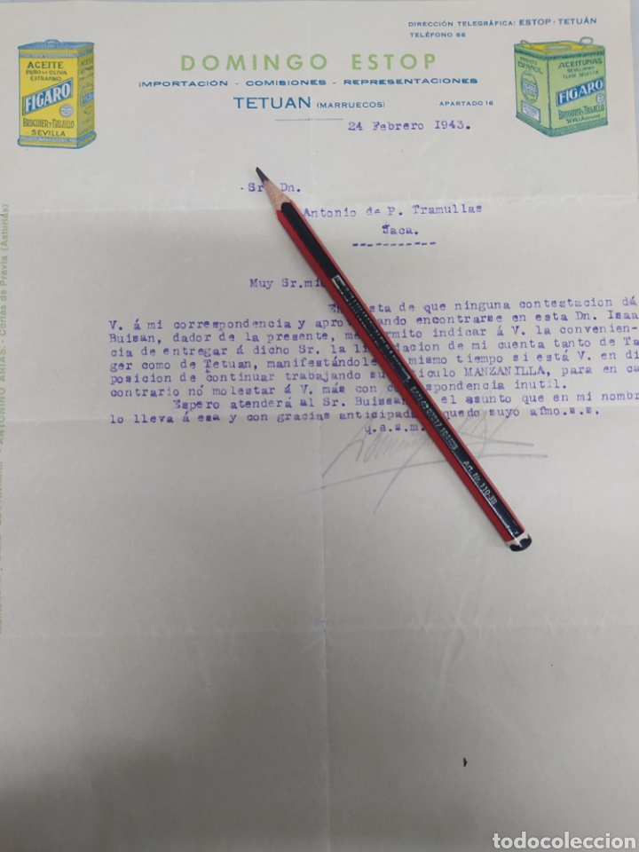 Commercial Letters: Domingo stop aceites Tetu&aacute;n Marruecos 1943