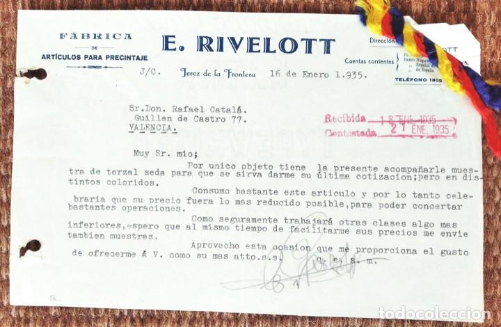 Commercial Letters: JEREZ DE LA FRONTERA - FABRICA ARTICULOS PRECINTAJE E. RIVELOTT 1935