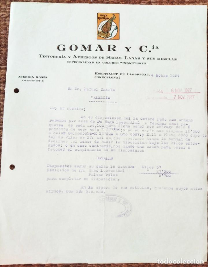 Commercial Letters: CARTA COMERCIAL TINTORERIA GOMAR - HOSPITALET DE LLOBREGAT 1927