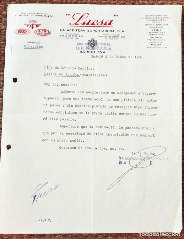 Commercial Letters: CARTA COMERCIAL LA ACEITERA EXPORTADORA LAESA - MADRID 1931