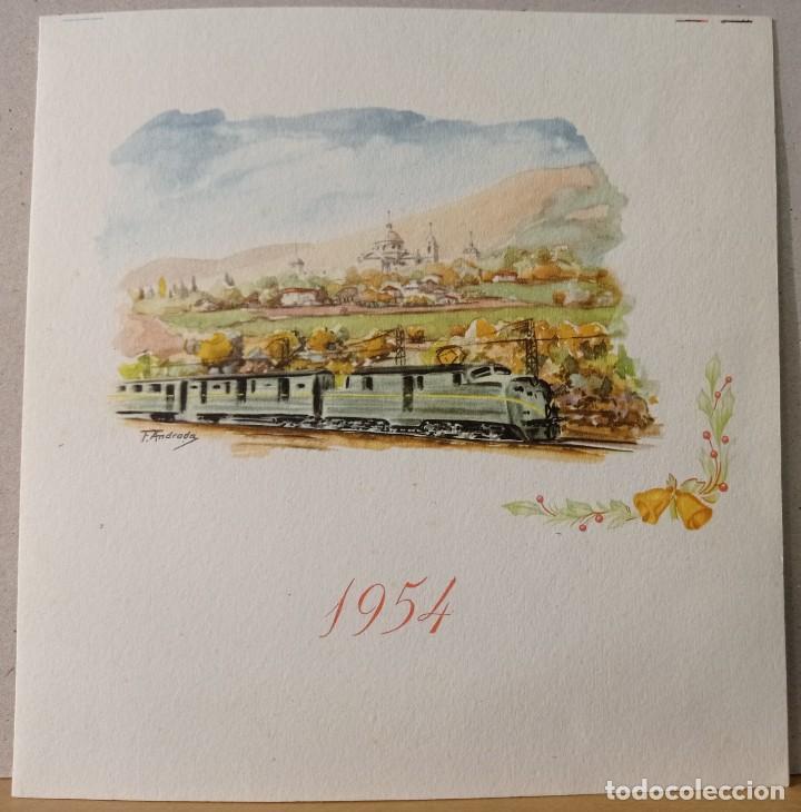 Gesch&auml;ftsbriefe: Felicitaci&oacute;n A&ntilde;o Nuevo 1954 RENFE. D&iacute;ptico 18 x 17'5 cm. Con tarjeta del Presidente de Renfe