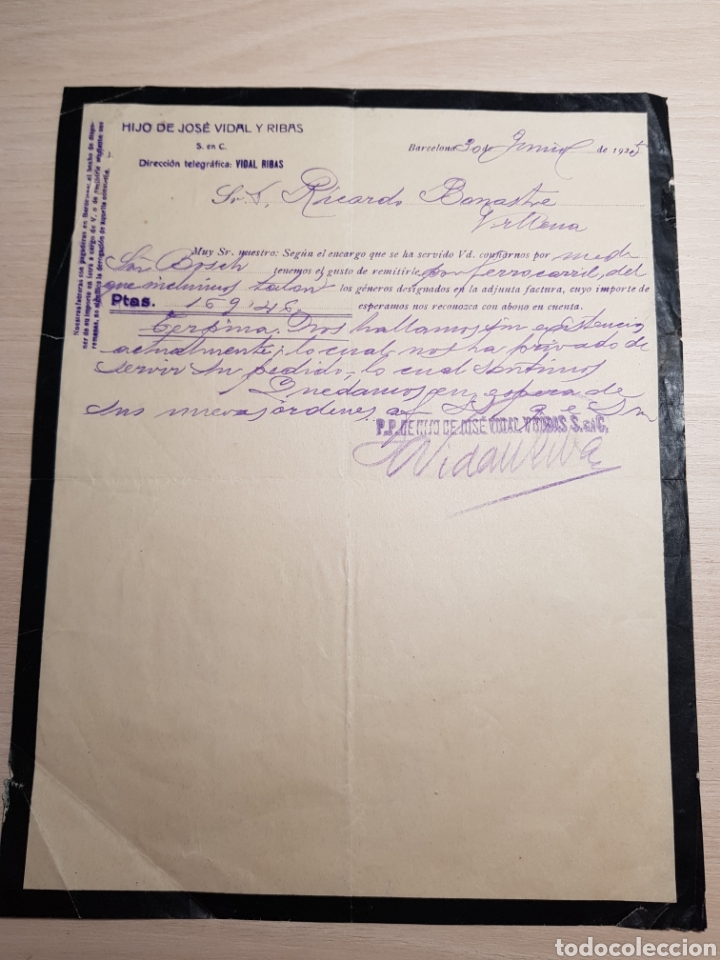 Gesch&auml;ftsbriefe: Carta comercial de Luto, Hijo de Jos&eacute; Vidal y Ribas , a&ntilde;o 1925
