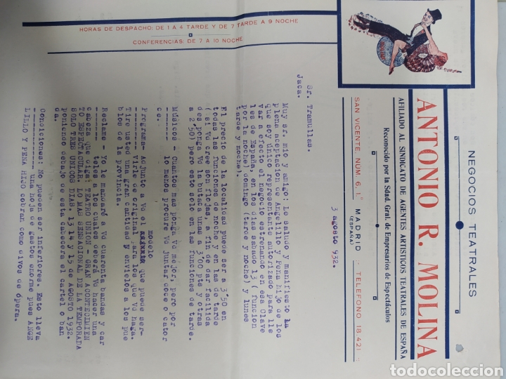 Gesch&auml;ftsbriefe: Negocios teatrales Antonio Molina Madrid 1932