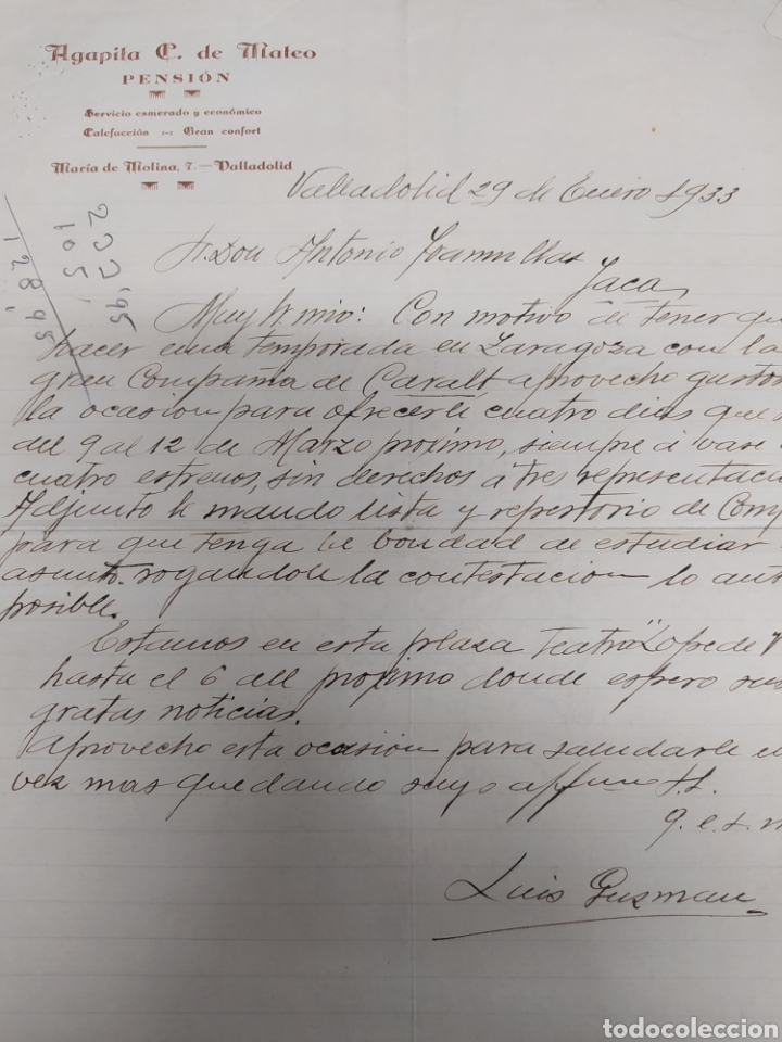 Gesch&auml;ftsbriefe: Agapito Mateo pensi&oacute;n Valladolid