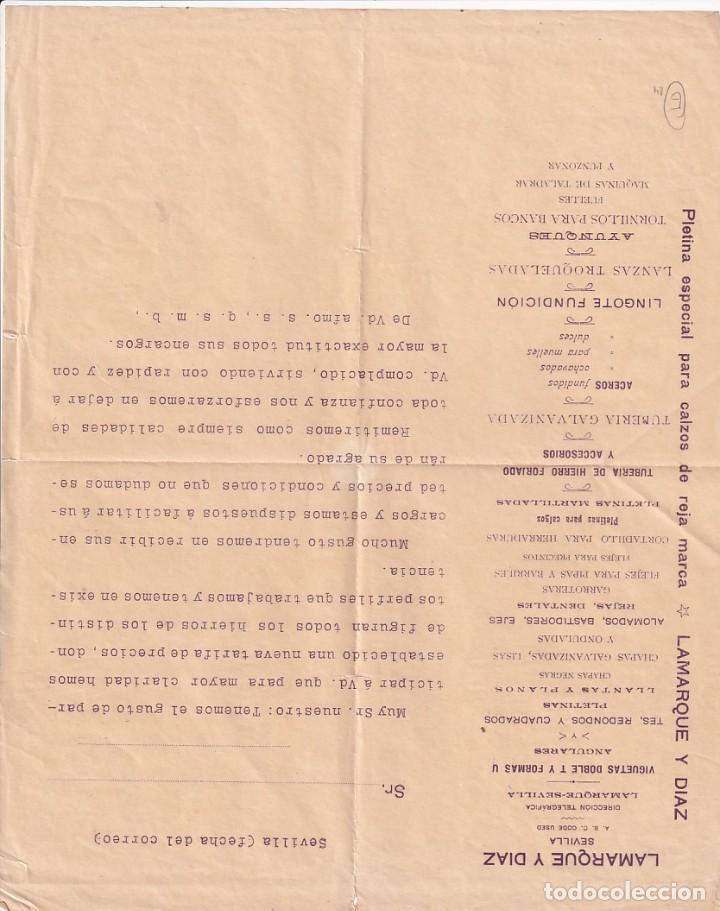 Gesch&auml;ftsbriefe: Factura. Lamarque y Diaz. Sevilla. Chapas, tuber&iacute;as, tornillos, etc.