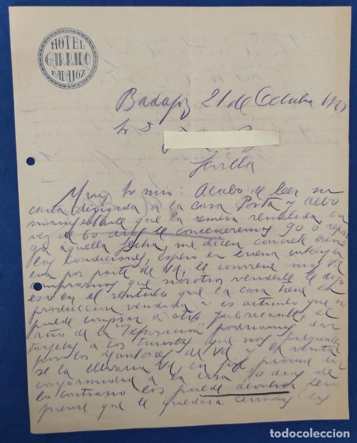 Gesch&auml;ftsbriefe: Antigua Carta comercial Hotel Garrido A&ntilde;os 20 . Badajoz