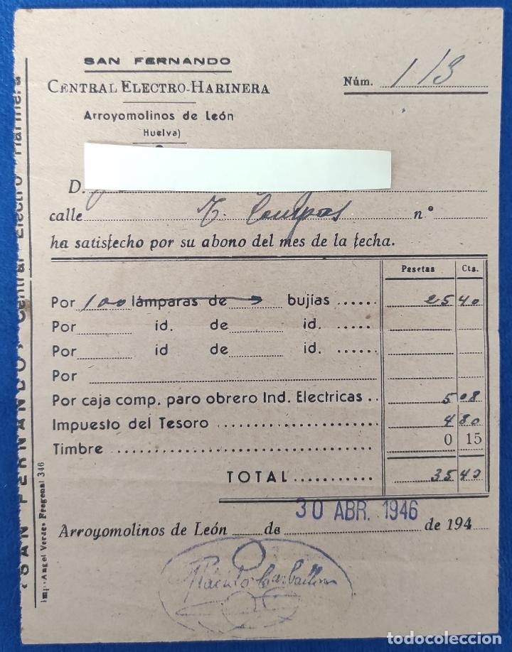 Gesch&auml;ftsbriefe: Documentos San Fernando Central Electro - Harinera. Arroyomolinos de Le&oacute;n. Huelva. 1946