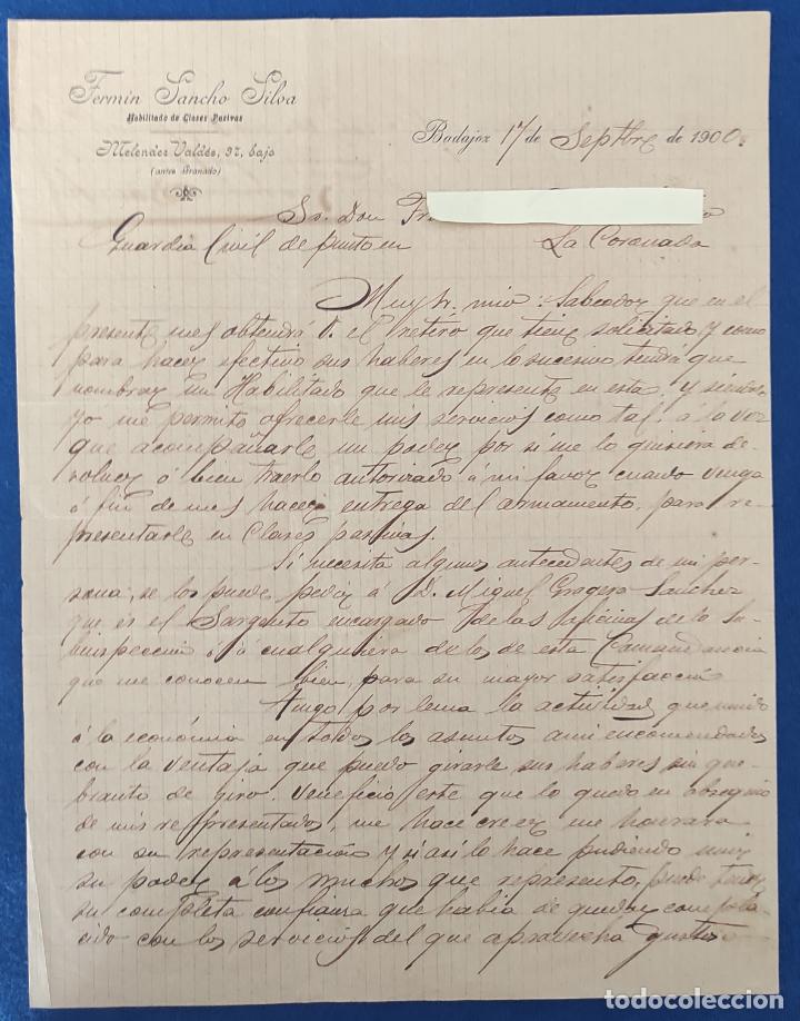 Gesch&auml;ftsbriefe: Antigua Carta F. Sancho Silva : Habilitado de Clases Pasivas. Badajoz A&ntilde;o 1900