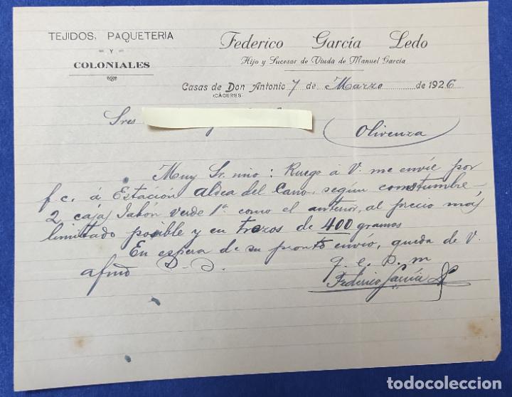 Gesch&auml;ftsbriefe: Antigua Carta comercial Coloniales F. Garc&iacute;a Ledo. Casas de Don Antonio ( C&aacute;ceres ) A&ntilde;o 1926
