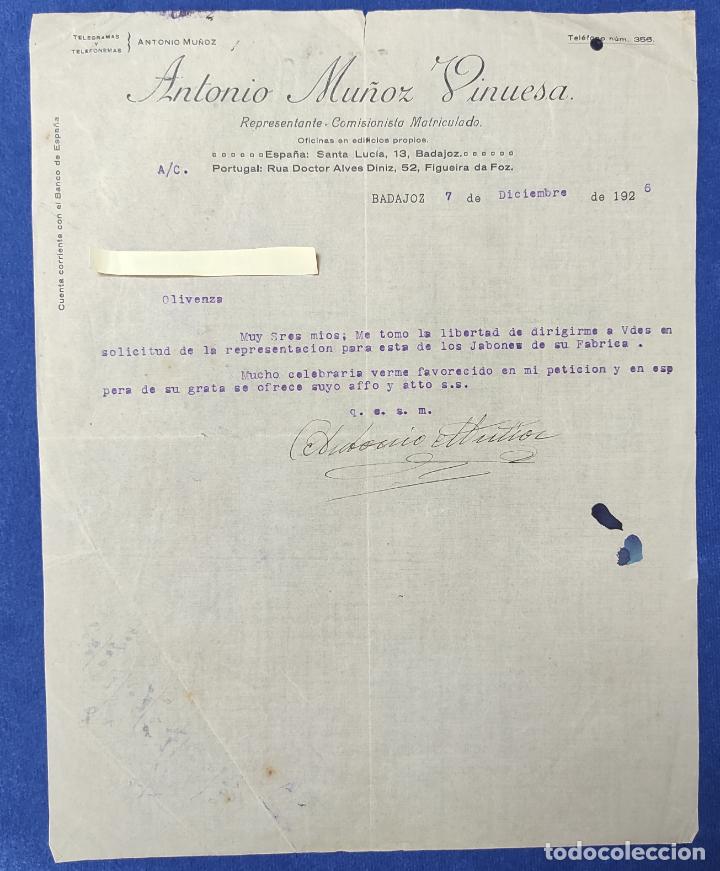 Gesch&auml;ftsbriefe: Antigua Carta comercial A. Mu&ntilde;oz Vinuesa : Representante Comisionista. Badajoz A&ntilde;o 1926