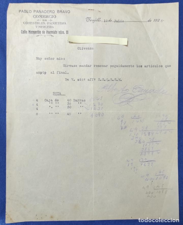 Gesch&auml;ftsbriefe: Antigua Carta comercial Comestibles P. Panadero Bravo. Trujillo A&ntilde;o 1926