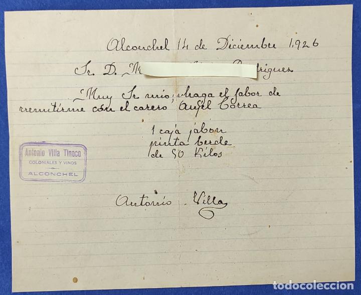Gesch&auml;ftsbriefe: Antigua Carta comercial Coloniales Villa Tinoco . Alconchel ( Badajoz ) A&ntilde;o 1926