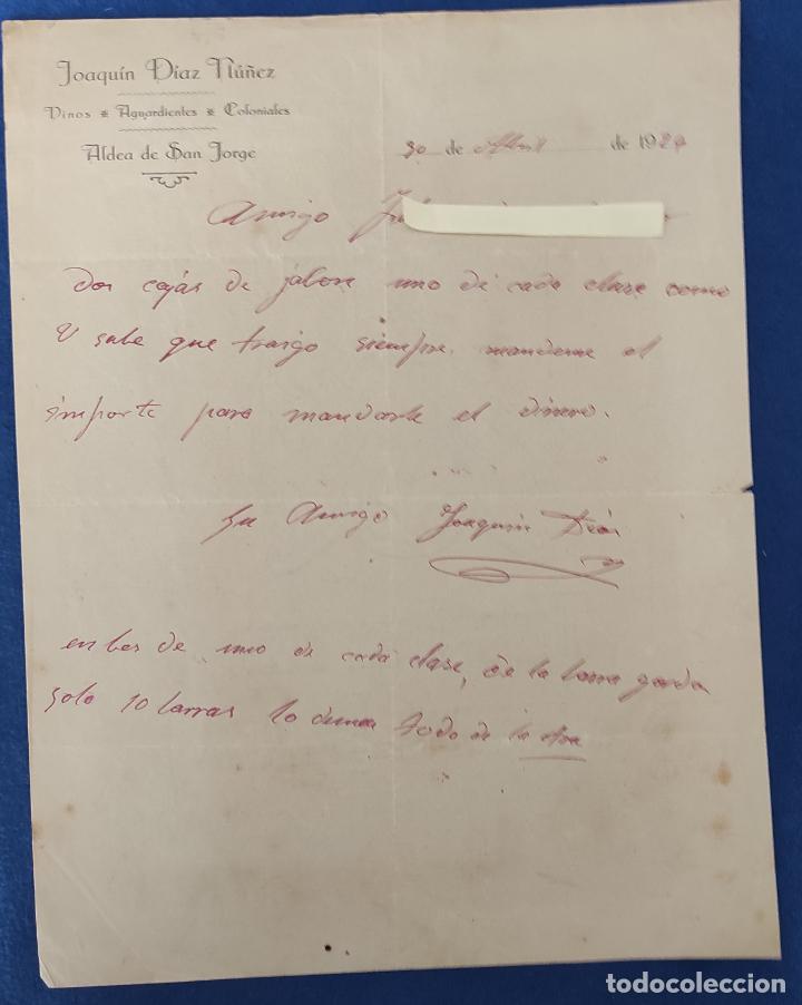 Gesch&auml;ftsbriefe: Antigua Carta comercial J. D&iacute;az N&uacute;&ntilde;ez : Vinos, Aguardientes. Aldea de San Jorge . Badajoz. A&ntilde;o 1926