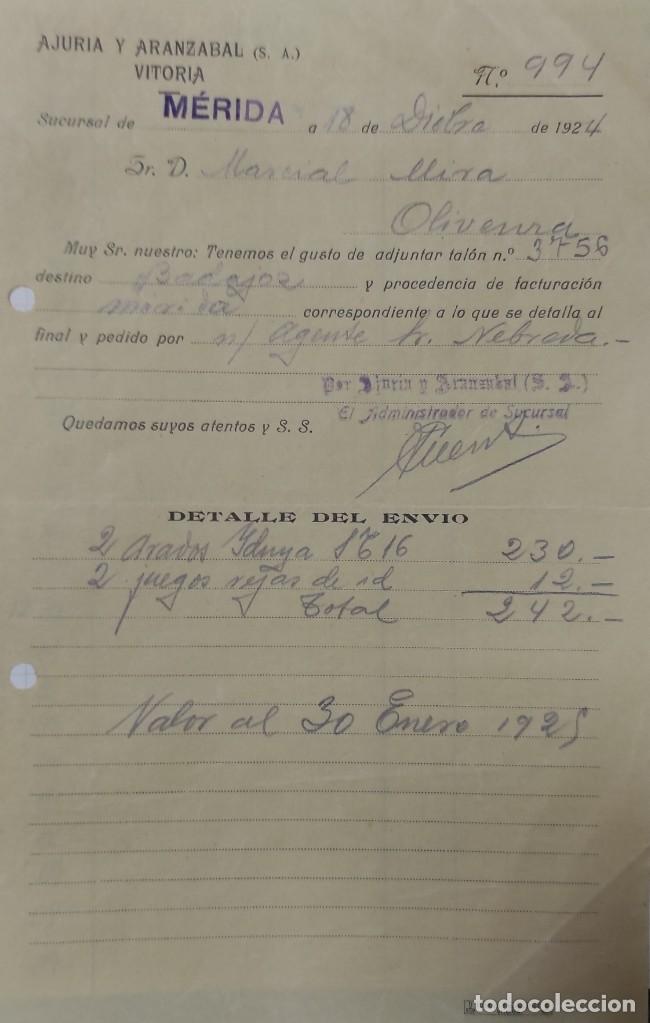 Gesch&auml;ftsbriefe: Antigua Carta comercial Ajuria y Aranz&aacute;bal Vitoria. Sucursal de M&eacute;rida . A&ntilde;o 1924