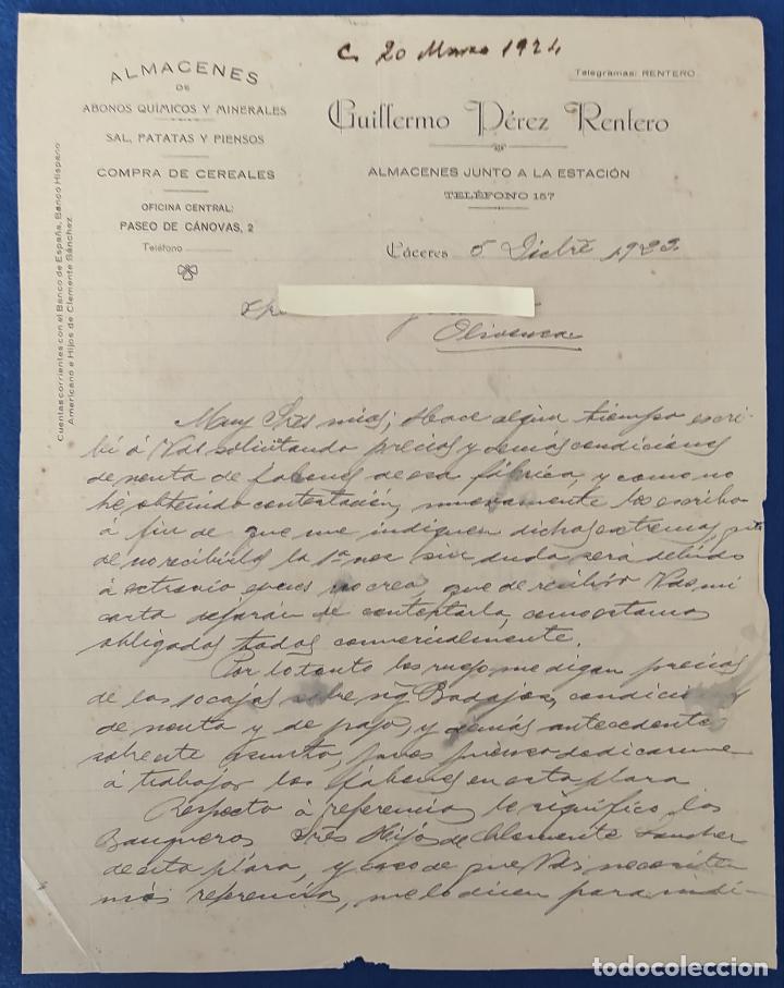 Commercial Letters: 2 Antiguas Cartas comerciales Abonos Qu&iacute;micos y Minerales G. P&eacute;rez Rentero. C&aacute;ceres . A&ntilde;o 1923 - 4