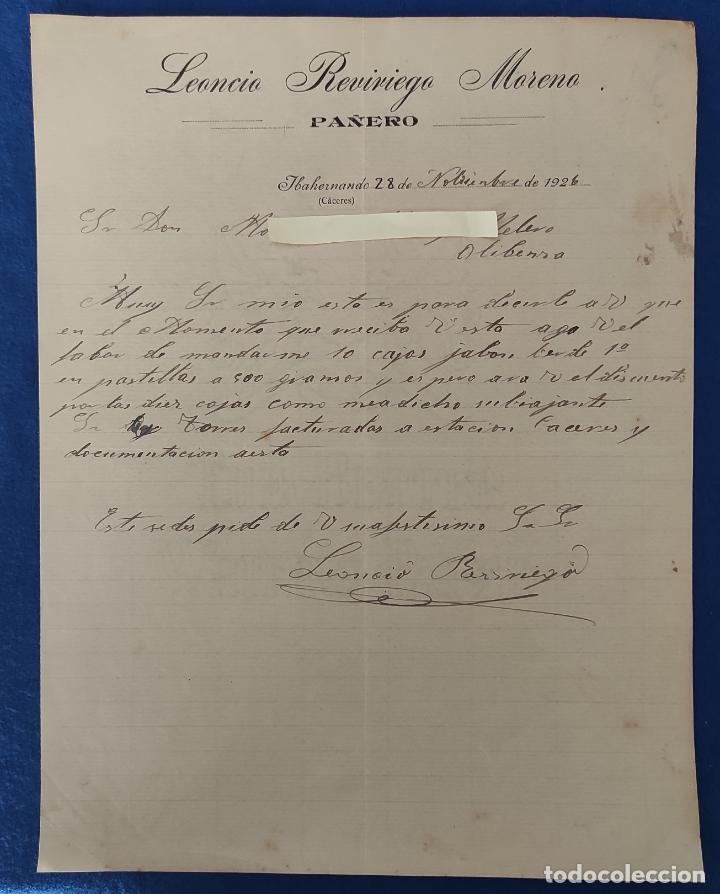 Commercial Letters: Antigua Carta comercial Leoncio Reviriego Moreno : Pa&ntilde;ero . Ibahernando ( C&aacute;ceres ) A&ntilde;o 1926