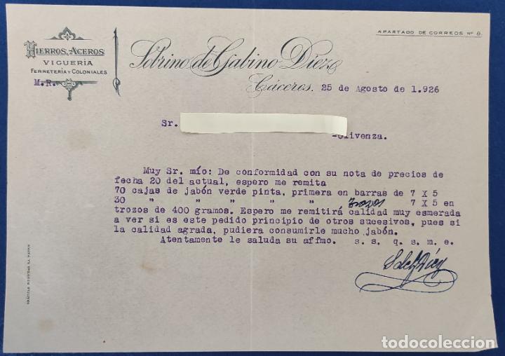 Commercial Letters: 2 Cartas comerciales Hierros Aceros Viguer&iacute;a Sobrino de Gabino D&iacute;ez .C&aacute;ceres A&ntilde;os 1926