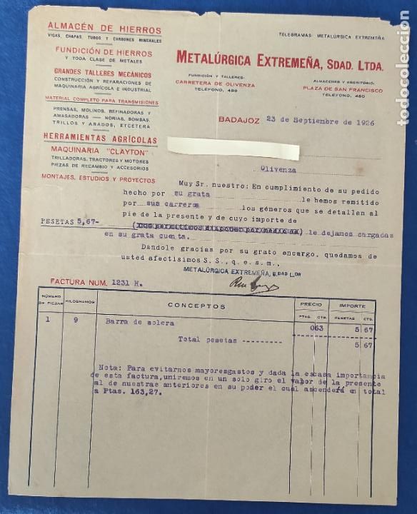 Commercial Letters: 3 Cartas comerciales Metal&uacute;rgica Extreme&ntilde;a . Badajoz . A&ntilde;o 1926