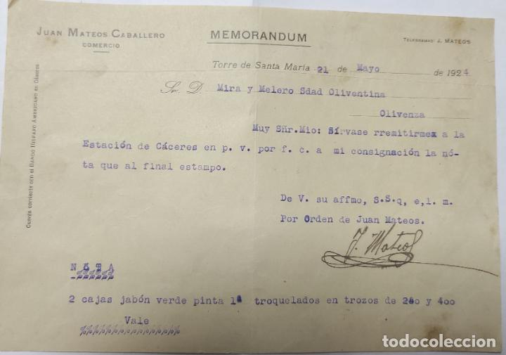 Lettres commerciales: Carta comercial Juan Mateos Caballero . Torre de Santa Mar&iacute;a (C&aacute;ceres) . A&ntilde;o 1924