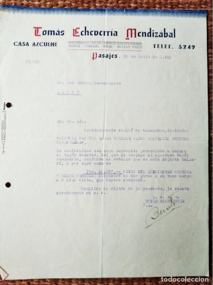 Lettres commerciales: PASAJES 1940 - CARTA COMERCIAL TOMAS ECHEVERRIA - CASA AZCUENE